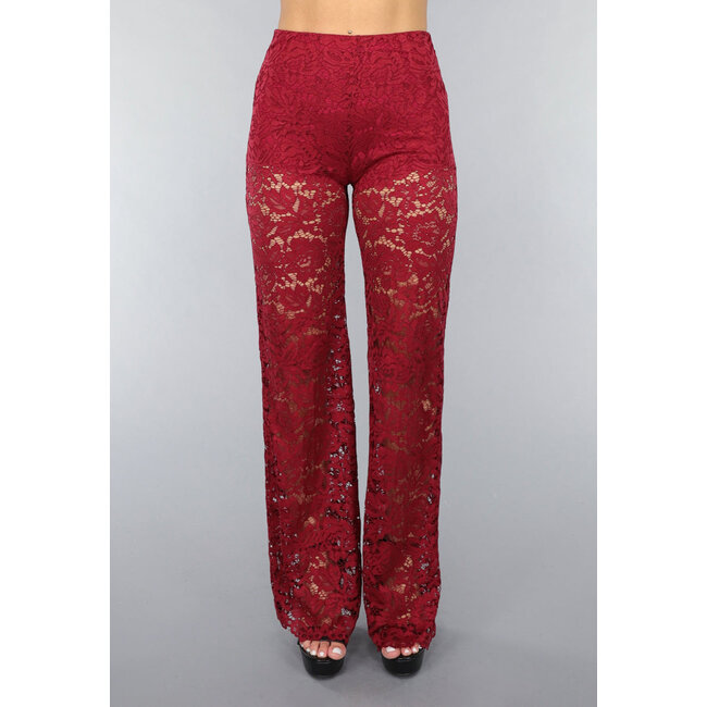 Durchsichtige Hose aus burgunderfarbener Spitze
