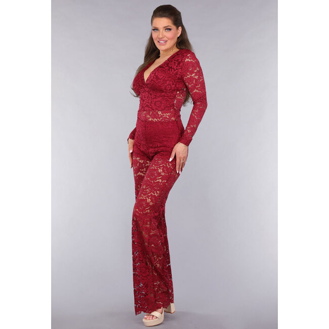 Durchsichtige Hose aus burgunderfarbener Spitze