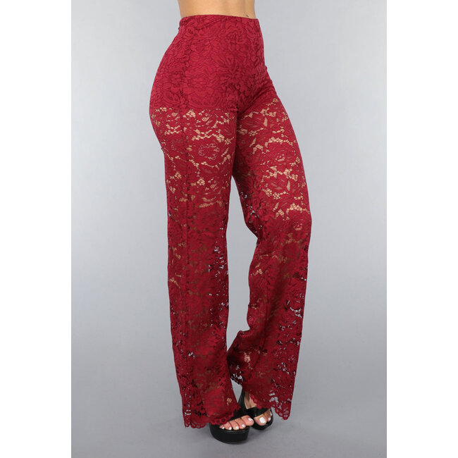 Durchsichtige Hose aus burgunderfarbener Spitze