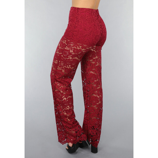 Durchsichtige Hose aus burgunderfarbener Spitze