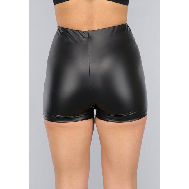 Schwarzer Stretch-Skort mit Revers in Lederoptik