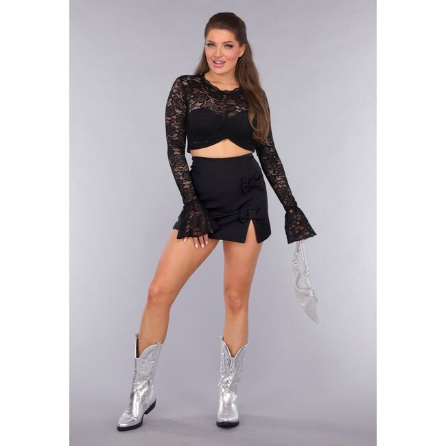Schwarzer Skort mit Schlitz und Schleife