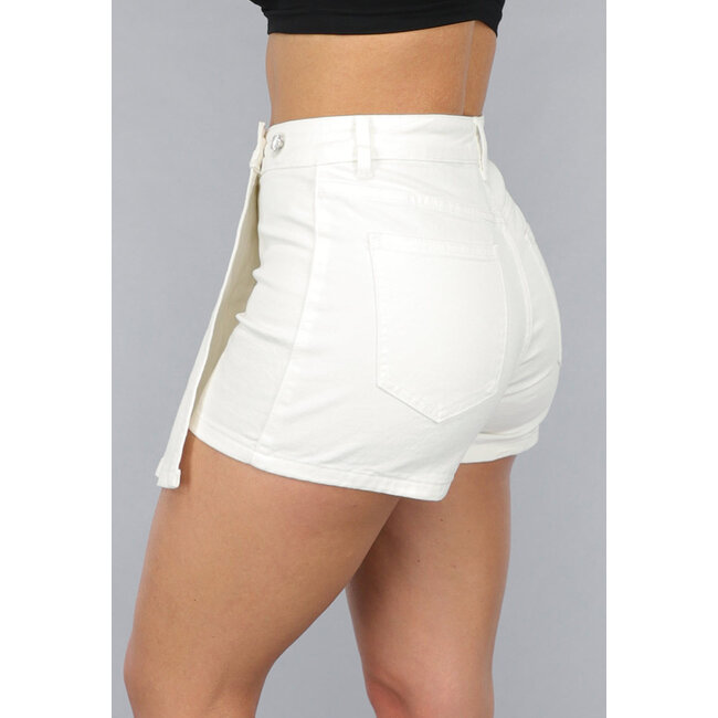 Weißer plissierter Denim-Skort