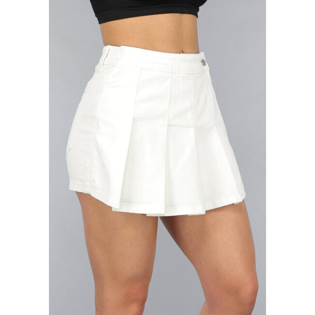 Weißer plissierter Denim-Skort