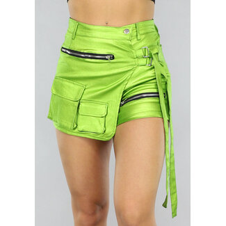 Grüner Metallic-Overslag Cargo-Skort