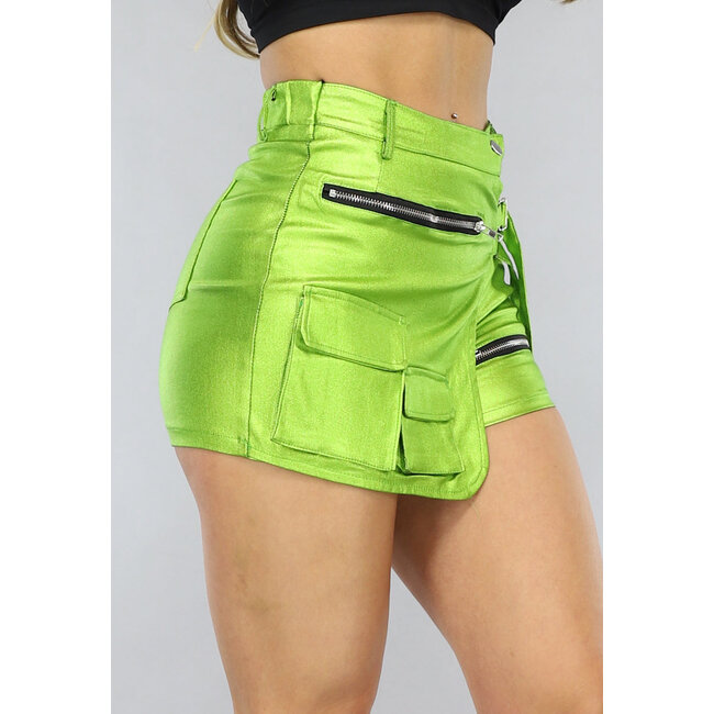 Grüner Metallic-Overslag Cargo-Skort