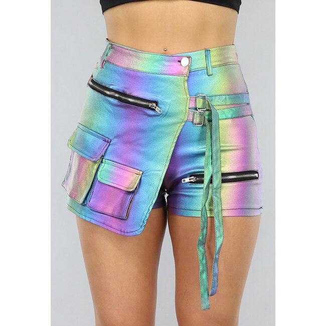 Glänzender Regenbogen Revers Cargo Skort