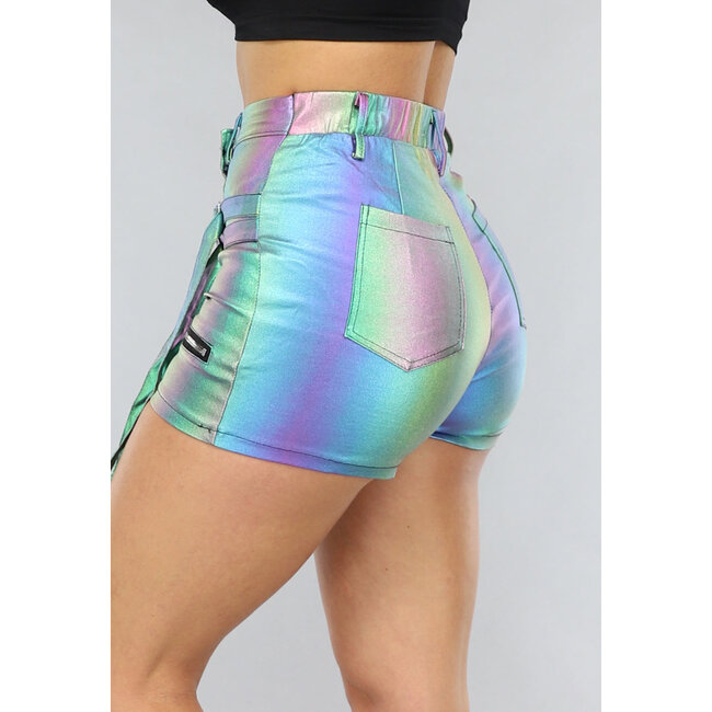 Glänzender Regenbogen Revers Cargo Skort