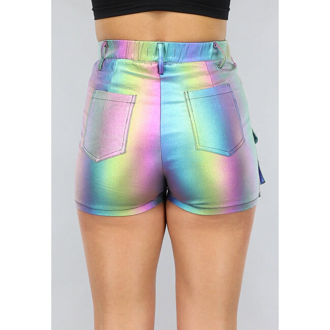 Glänzender Regenbogen Revers Cargo Skort
