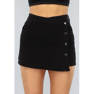 Redial Jeans Schwarzer Denim-Skort mit Revers und Knöpfen
