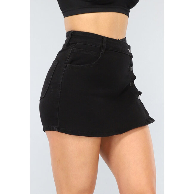Schwarzer Denim-Skort mit Revers und Knöpfen