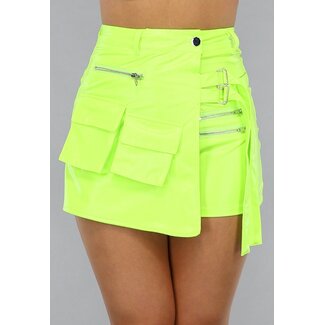 Neongelber Skort mit Überschlag und Cargo-Taschen
