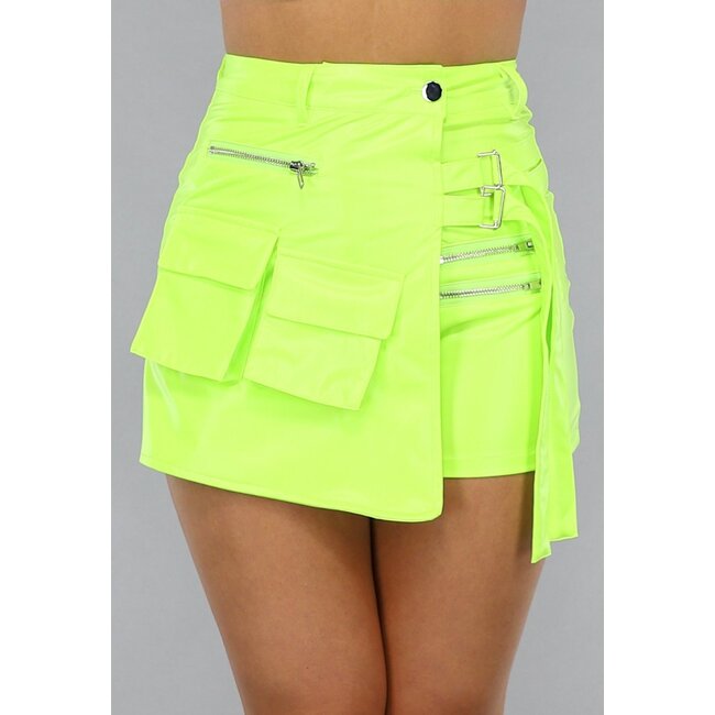 Neongelber Skort mit Überschlag und Cargo-Taschen
