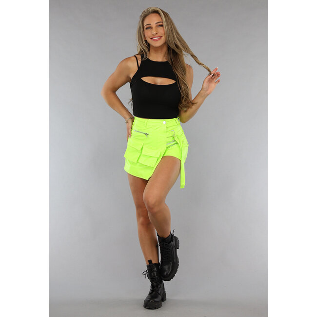 Neongelber Skort mit Überschlag und Cargo-Taschen