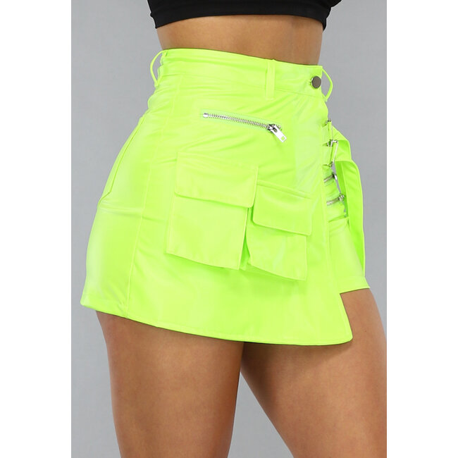 Neongelber Skort mit Überschlag und Cargo-Taschen