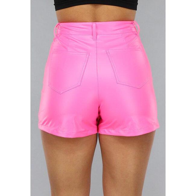 Rosafarbener Skort mit Revers in Lederoptik, Reißverschlüssen und Schnallendetails
