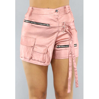 Metallischer Cargo-Skort mit rosa Revers