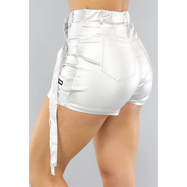 Silberner Metallic Cargo-Skort mit Overslag