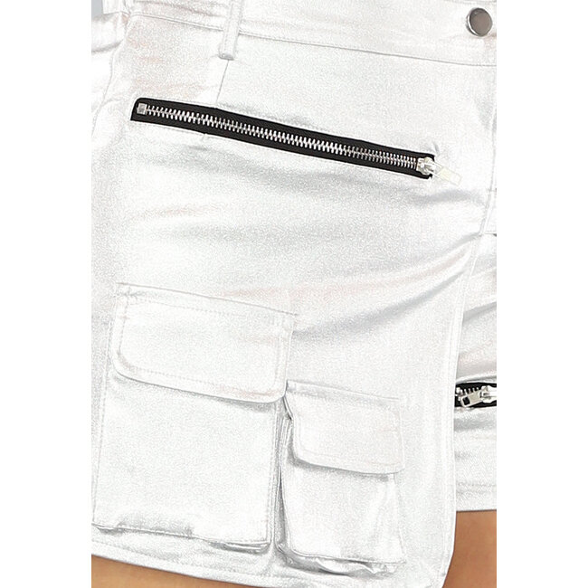 Silberner Metallic Cargo-Skort mit Overslag