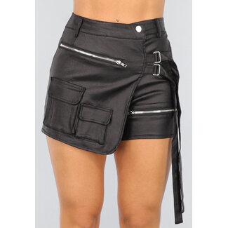 Schwarzer Stretchy Overslag Cargo Skort