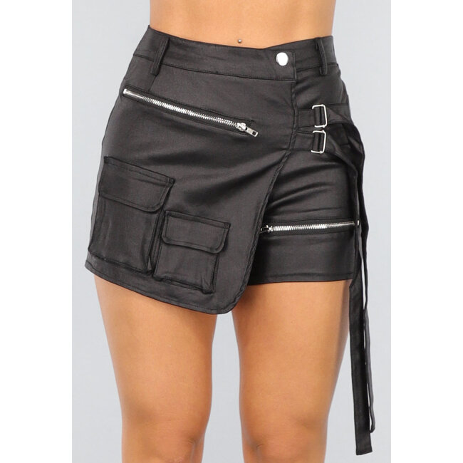 Schwarzer Stretchy Overslag Cargo Skort