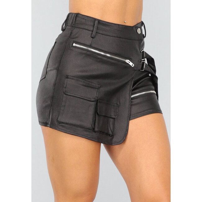 Schwarzer Stretchy Overslag Cargo Skort