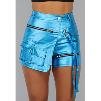 Metallisch blau glänzender Cargo-Skort