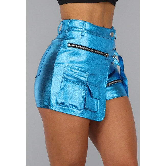 Metallisch blau glänzender Cargo-Skort