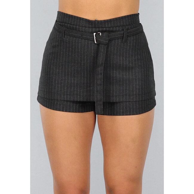 Anthrazitfarbener Skort mit Streifen und Schnallendetail
