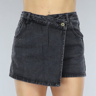 Anthrazitfarbener Denim-Skort mit Revers