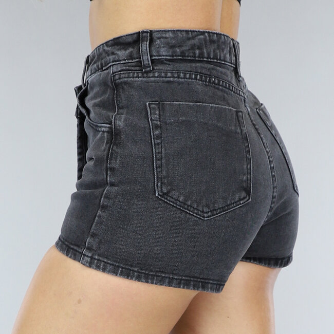 Anthrazitfarbener Denim-Skort mit Revers und schrägem Verschluss