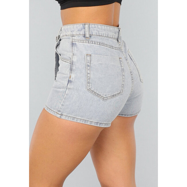 Hellblauer Denim-Skort mit Revers und schrägem Verschluss