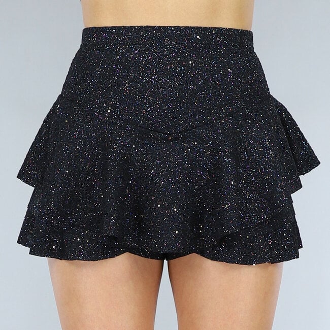 Glitzer-Galaxie plissierter schwarzer Skort