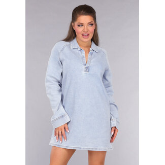 Redial Jeans Langärmeliges Oversized-Denim-Kleid mit V-Ausschnitt