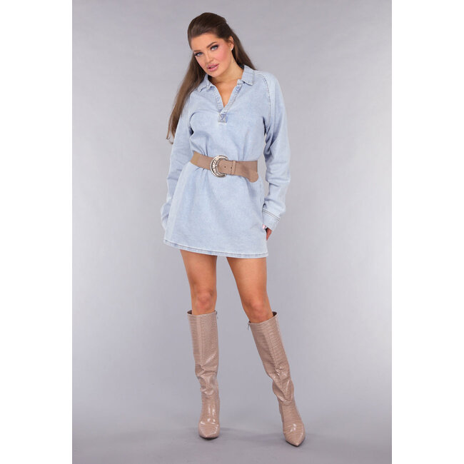 Langärmeliges Oversized-Denim-Kleid mit V-Ausschnitt