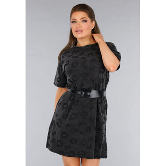 Graues T-Shirt-Kleid in Übergröße mit Panther-Print