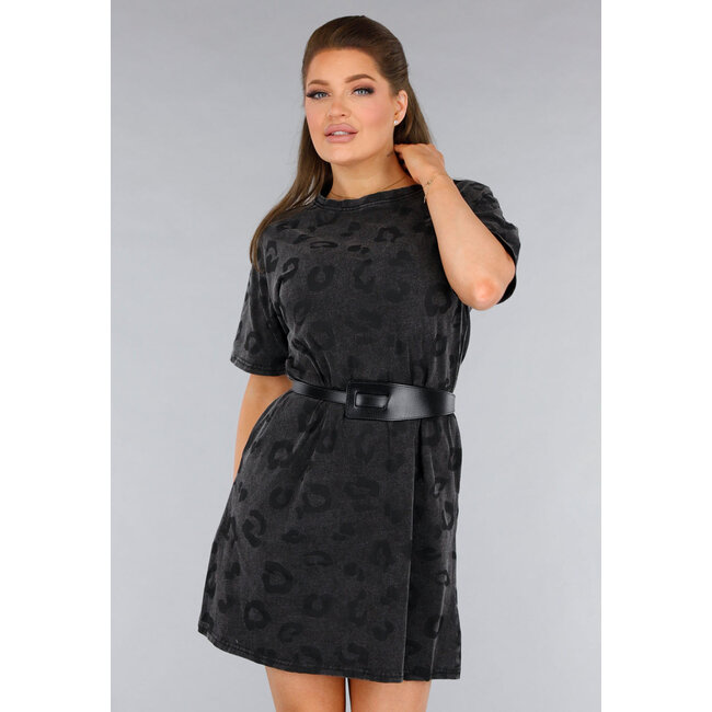 Graues T-Shirt-Kleid in Übergröße mit Panther-Print