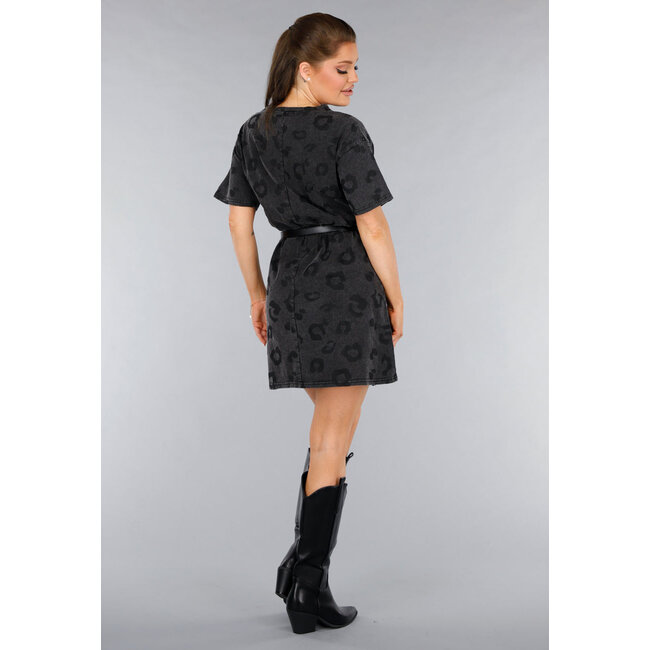 Graues T-Shirt-Kleid in Übergröße mit Panther-Print