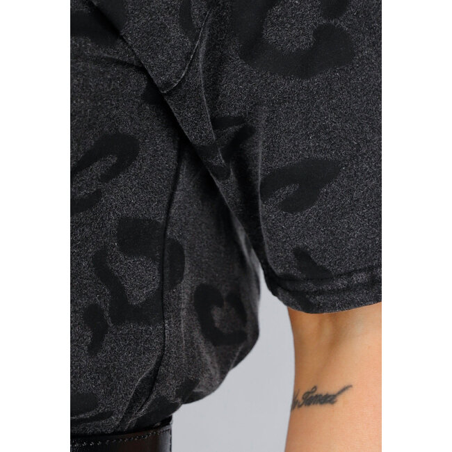 Graues T-Shirt-Kleid in Übergröße mit Panther-Print