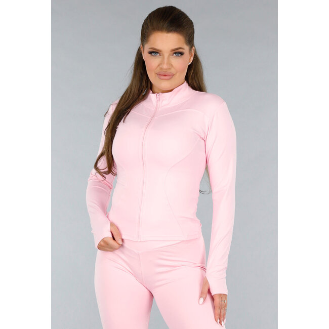 Light Pink Sports Set with Cardigan and Flared Leggings