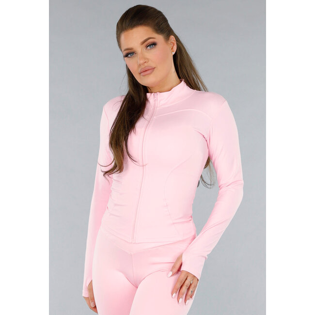 Light Pink Sports Set with Cardigan and Flared Leggings