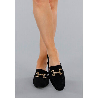 Schwarze Wildleder Loafers mit goldenem Horsebit Schalter