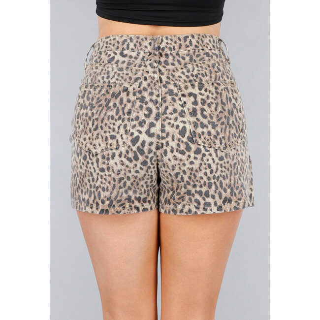Stretch Denim Leopard Skort mit Overslag