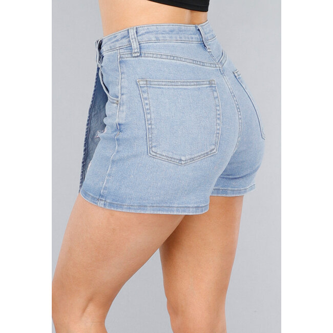Denim-Stretch-Skort mit rosa Sternen und Overslag