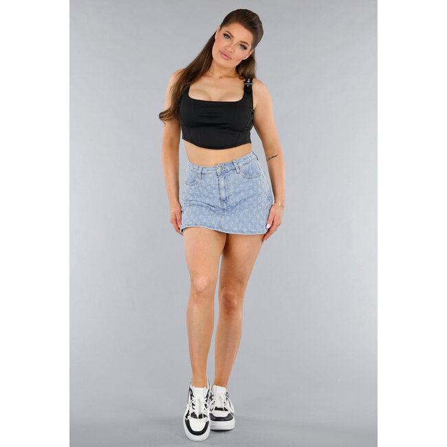 Gekräuselter Denim Stretch Skort