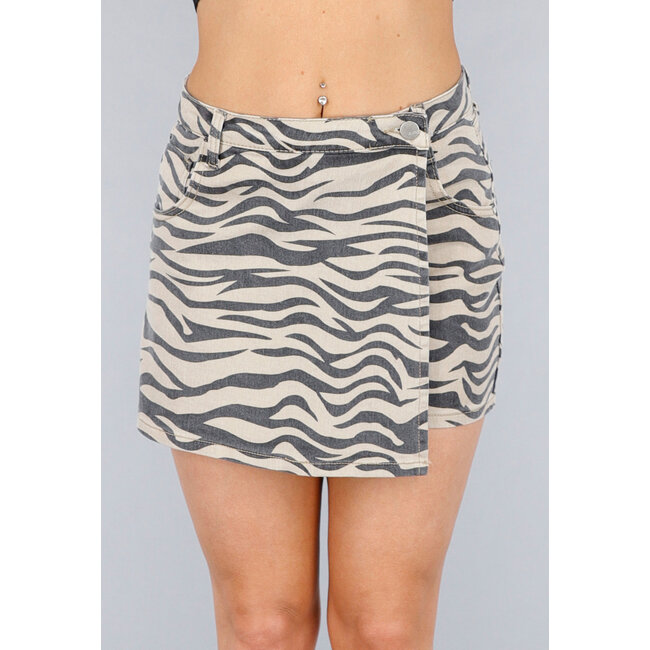 Denim Stretch Skort mit Zebramuster und Overslag