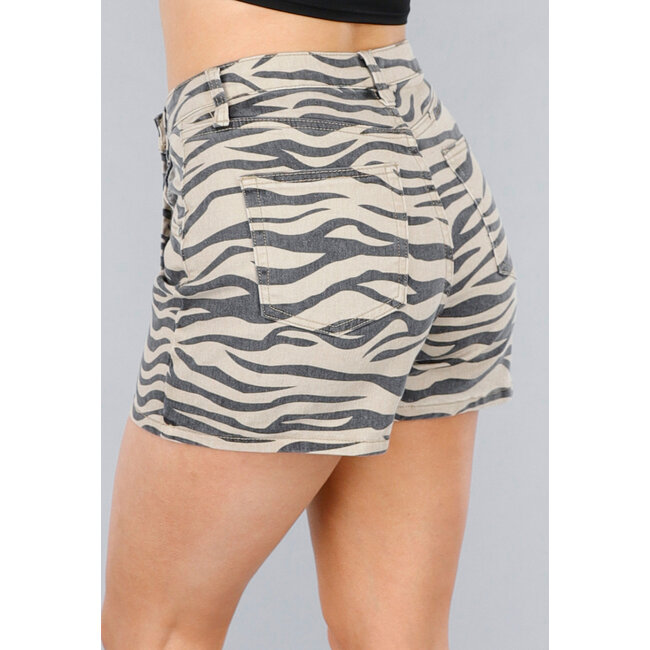 Denim Stretch Skort mit Zebramuster und Overslag