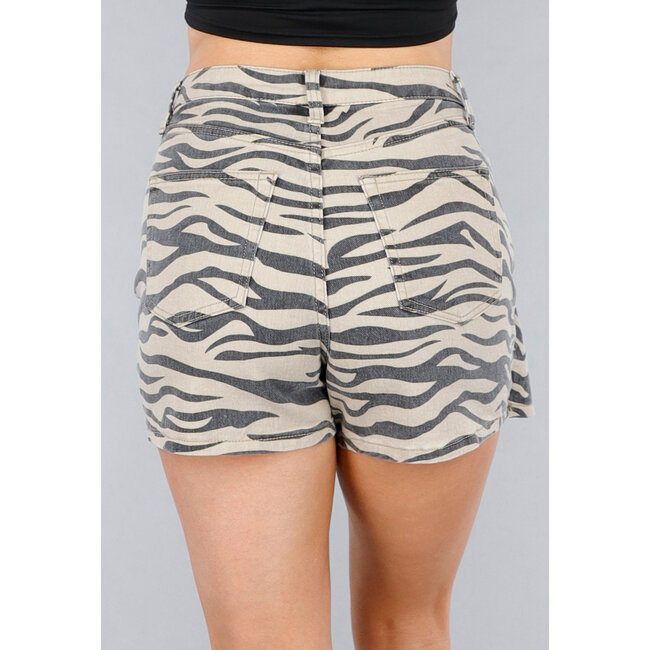 Denim Stretch Skort mit Zebramuster und Overslag