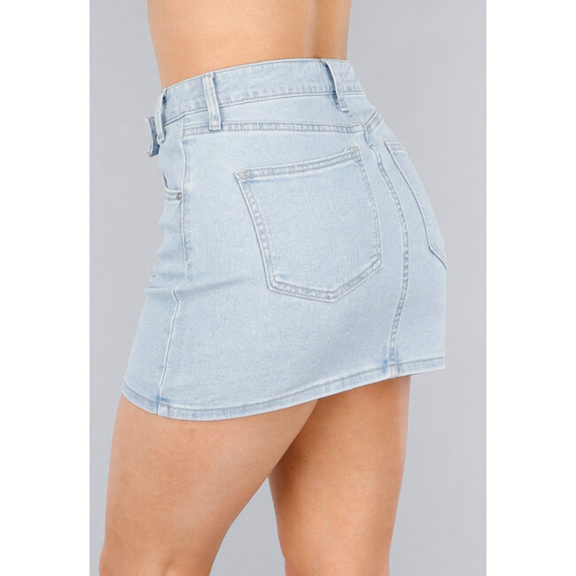 Denim-Stretch-Rock mit schrägem Verschluss