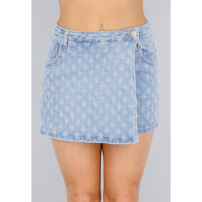 Gekräuselter Denim Revers Stretch Skort